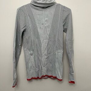 Striped Turtleneck Long Sleeve Top with Red Trim